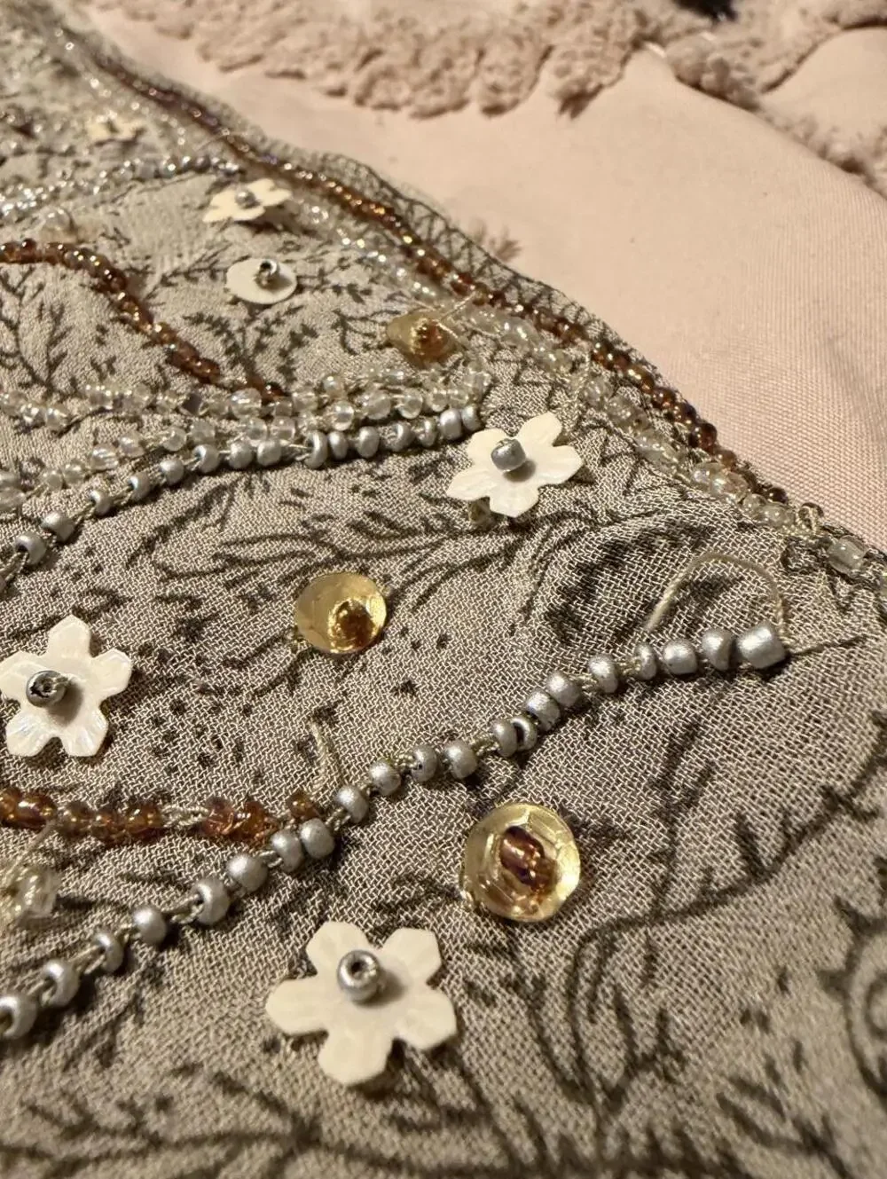 Y2k Vintage Anthropologie / Free People Earthy Boho Beaded Rayon Scarf Shawl